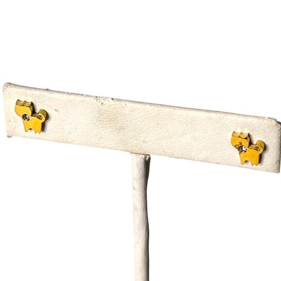Kitty Cat Post Earrings Gold Tone with Simulated Diamonds - Picture 1 of 3